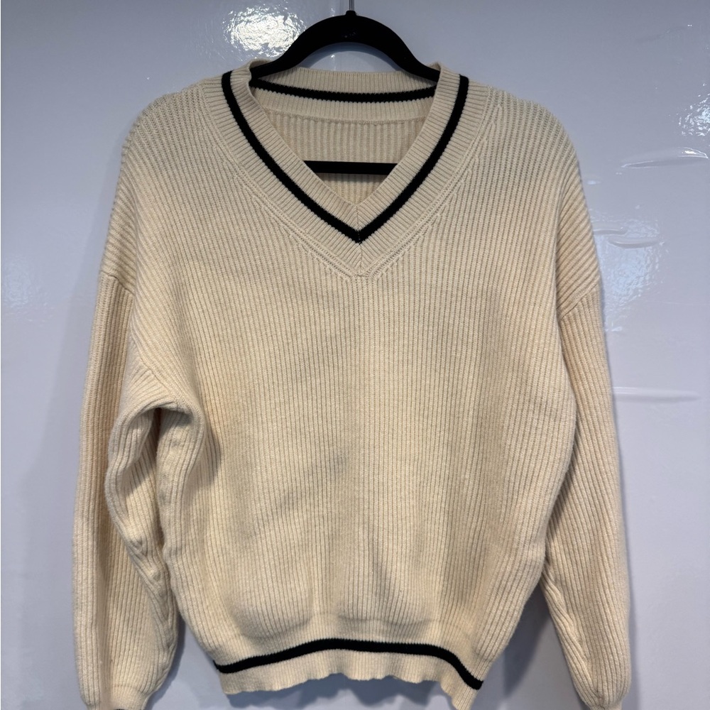 Classic Cream Schoolgirl V-Neck Sweater